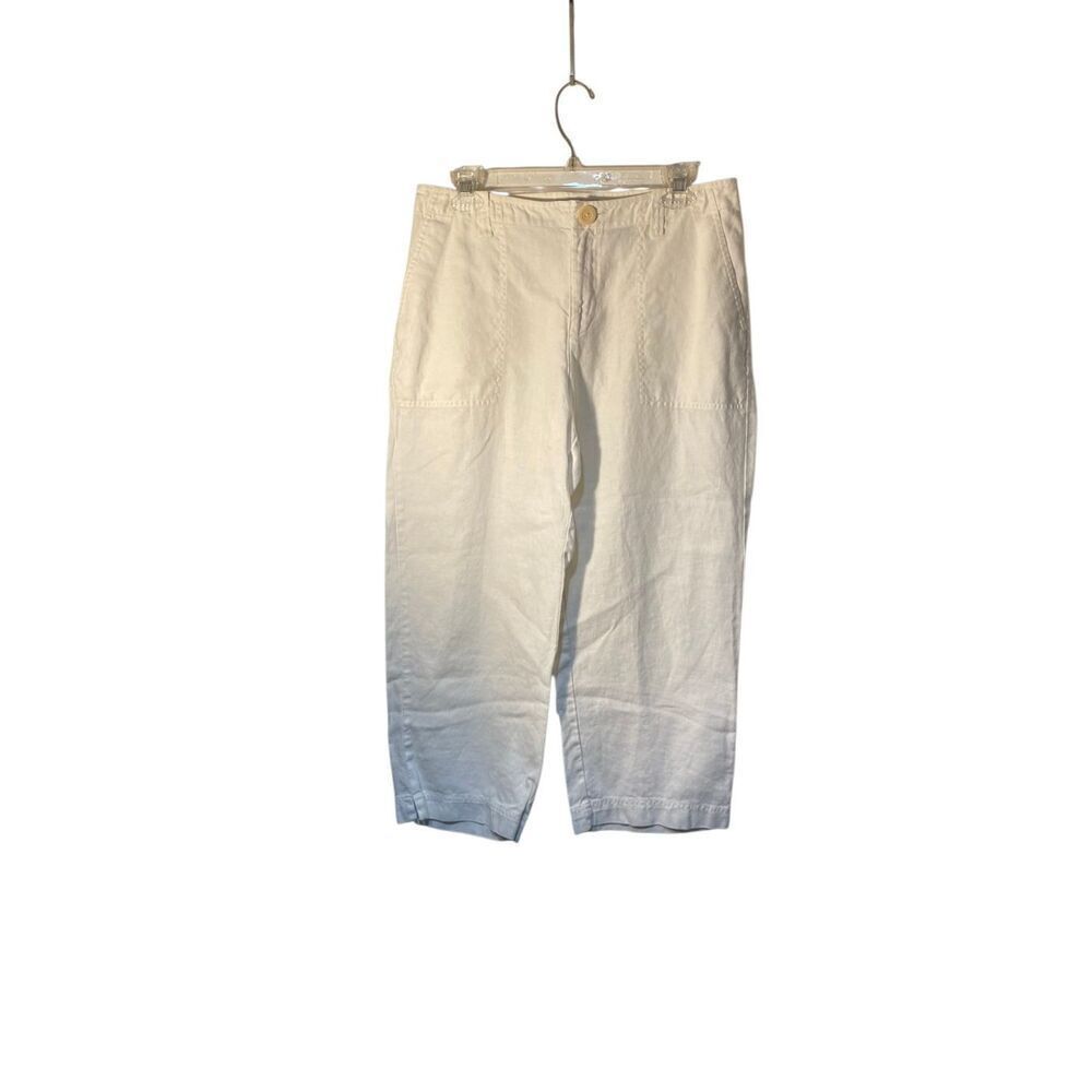Eddie Bauer women’s 100% linen white ankle wide leg pants size 10